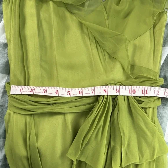 Vintage Green Ruffled Flowy Long Maxi Dress Flutter Fleece Sheer Chiffon Prom - Picture 13 of 15